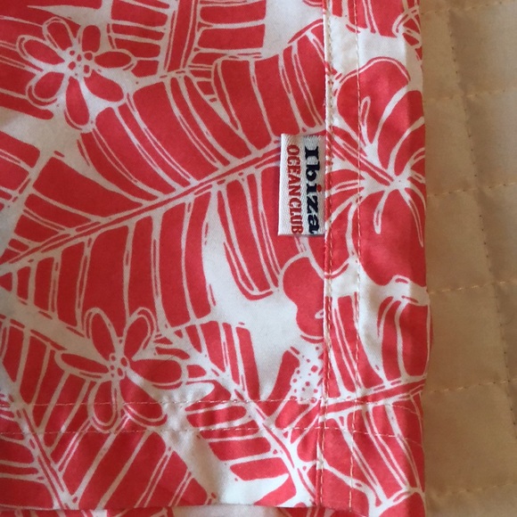 Ibiza Ocean Club Swim Trunks Size 34 Coral and White Tropical Print - Picture 6 of 10